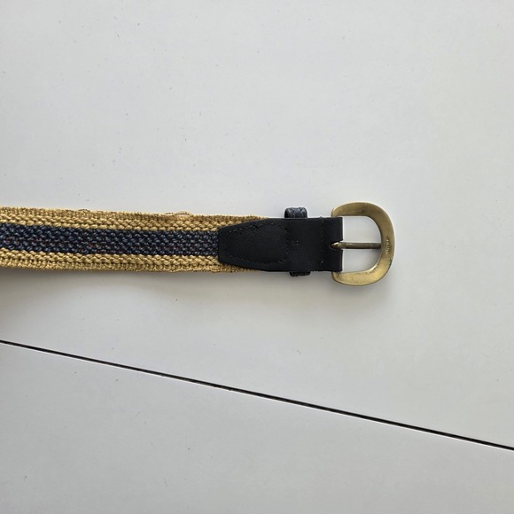 Vtg 90s Stretch Woven Belt 34"-38" Waist 16 18 Brass Buckle Red Tan Navy Boho - Picture 3 of 6